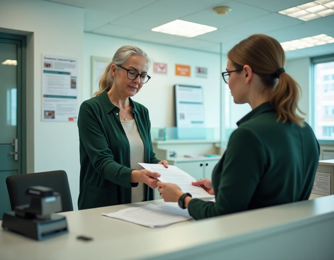 Une femme déposant une lettre de rupture de contrat CDD d'insertion au guichet d'un centre pour l'emploi municipal